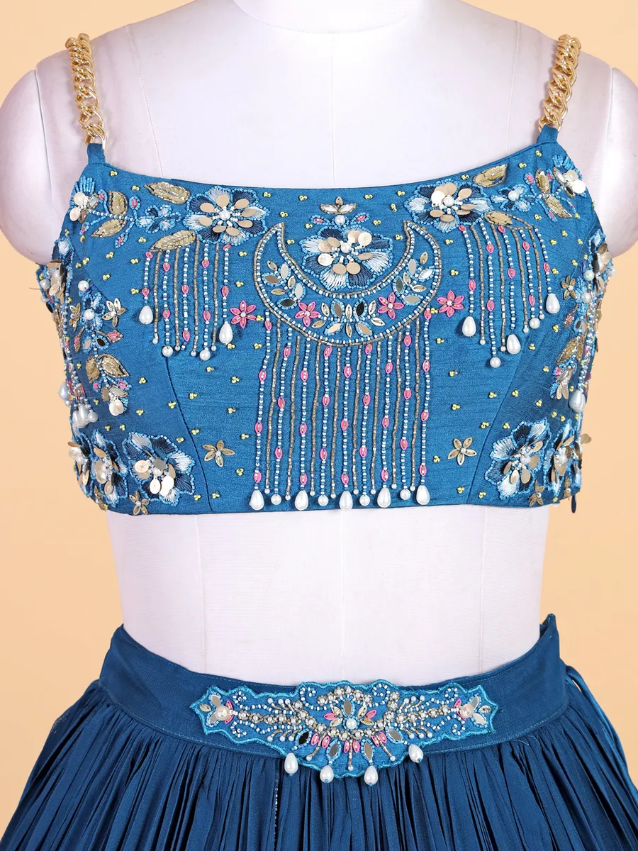 Pretty teal blue georgette lahenga choli