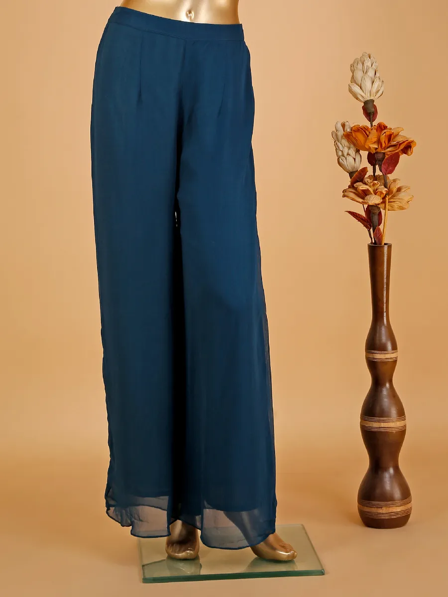 Pretty teal blue georgette palazzo suit