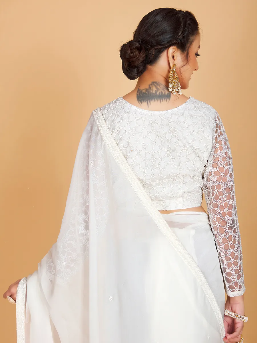 Pretty white soft organza saree