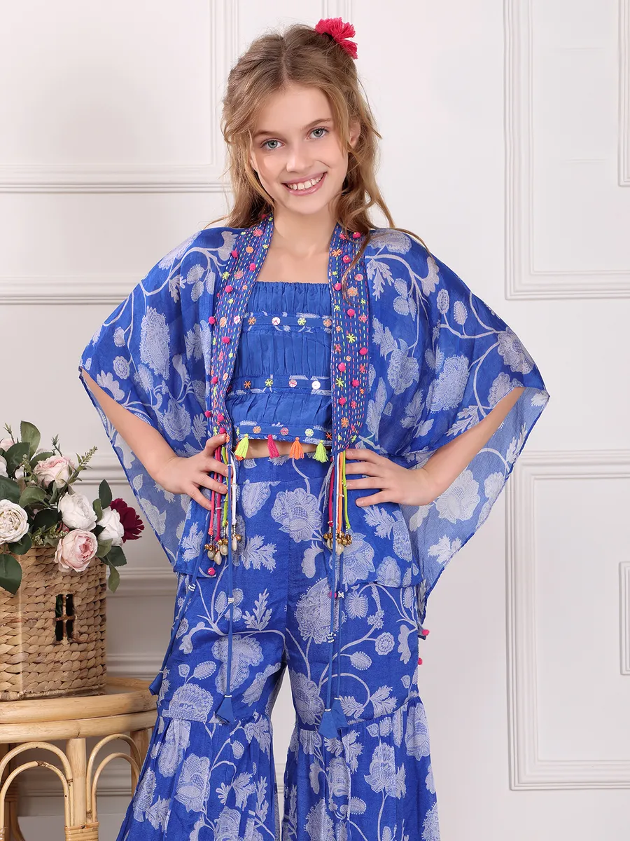 Printed blue silk co-ord set