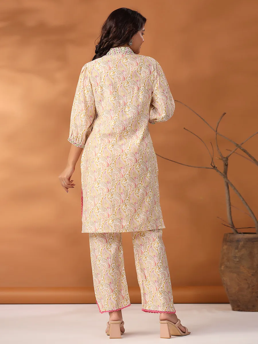 Printed cotton co ord set in cream