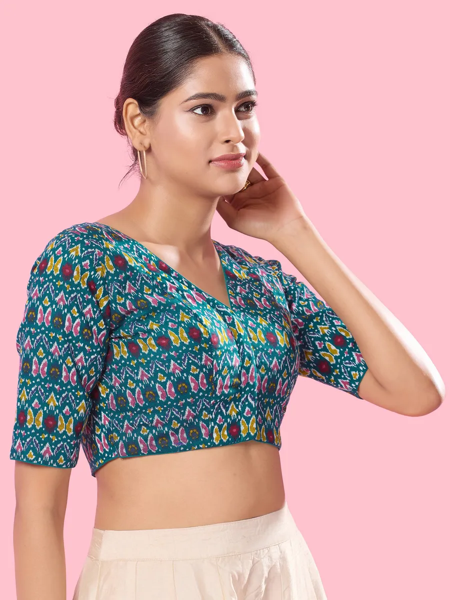 Printed cotton rama green blouse