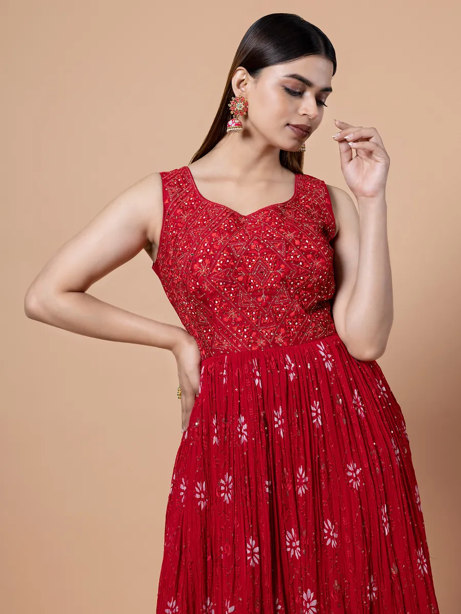 Printed georgette red anarkali suit