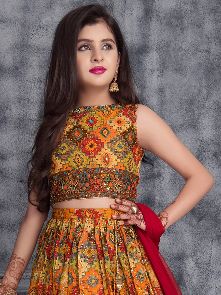 Printed orange georgette lehenga choli