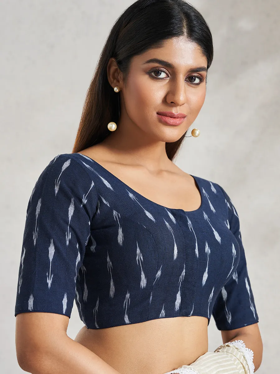 Printed navy cotton blouse