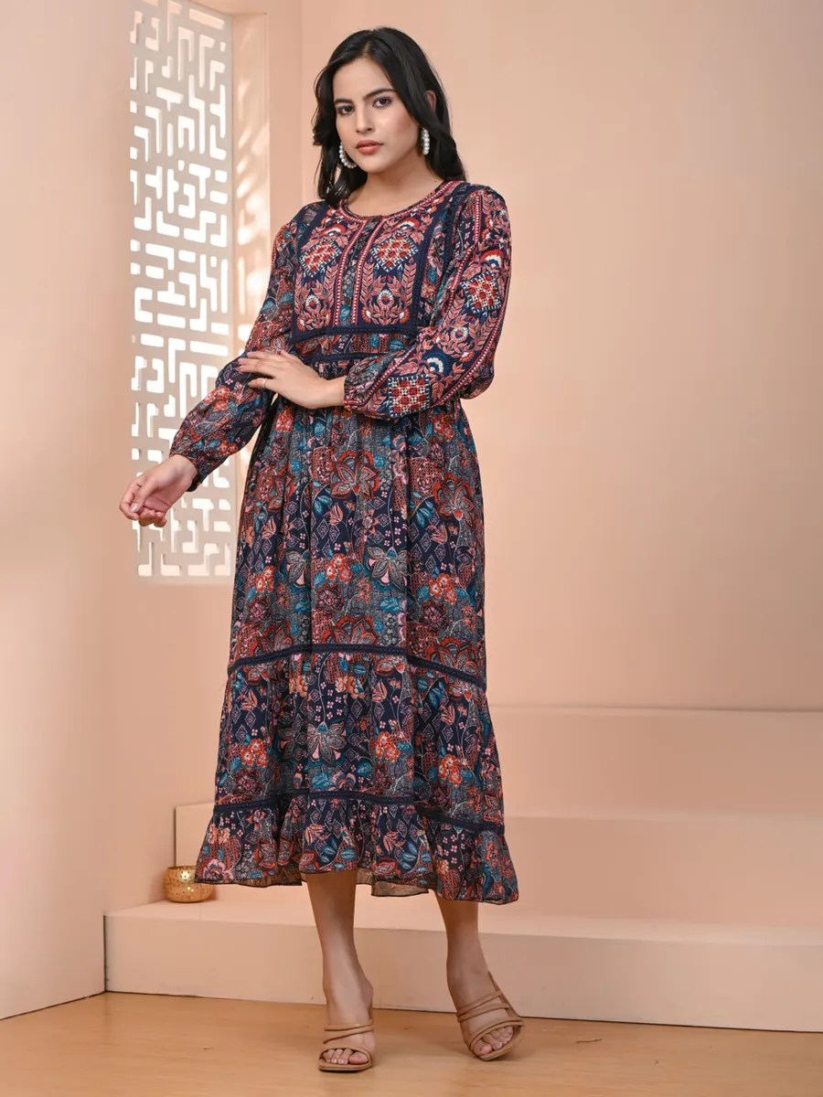 Printed navy long kurti