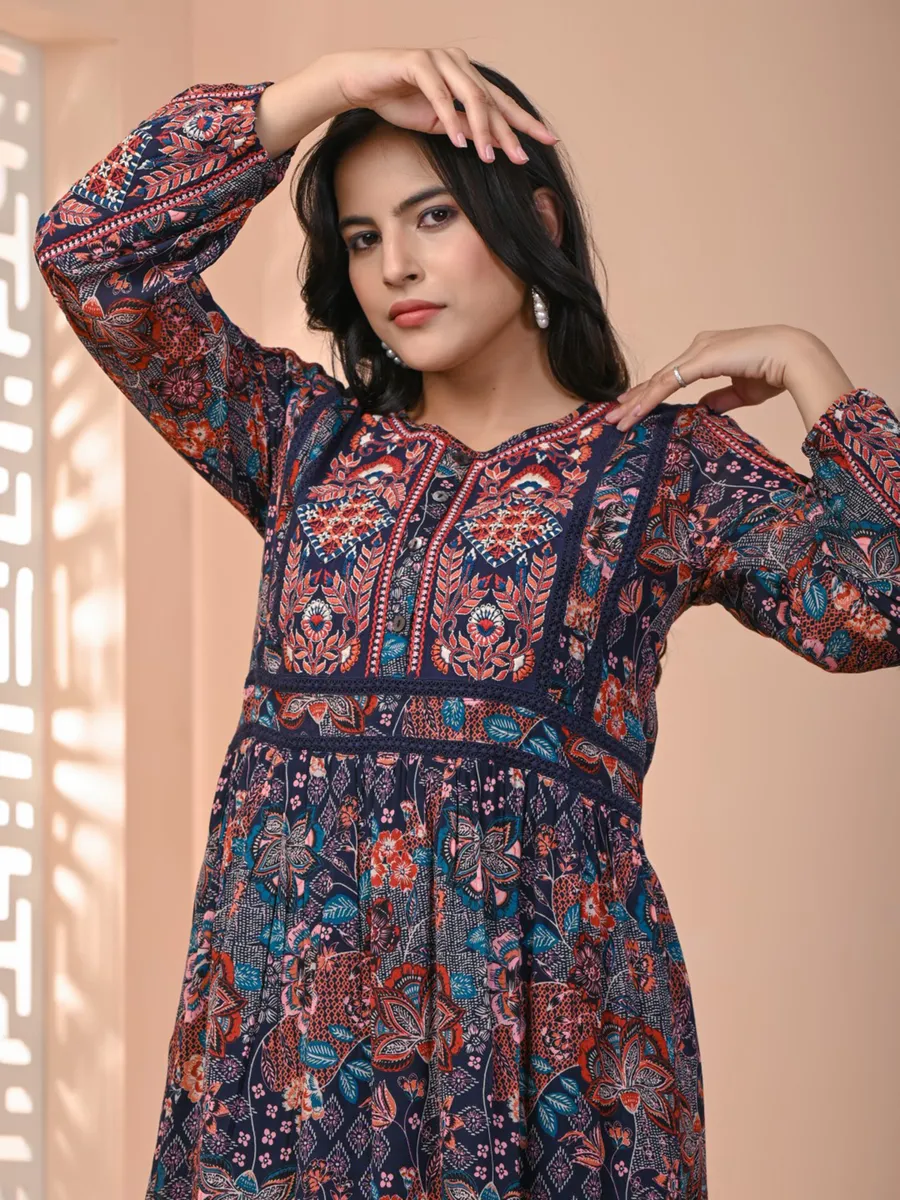 Printed navy long kurti