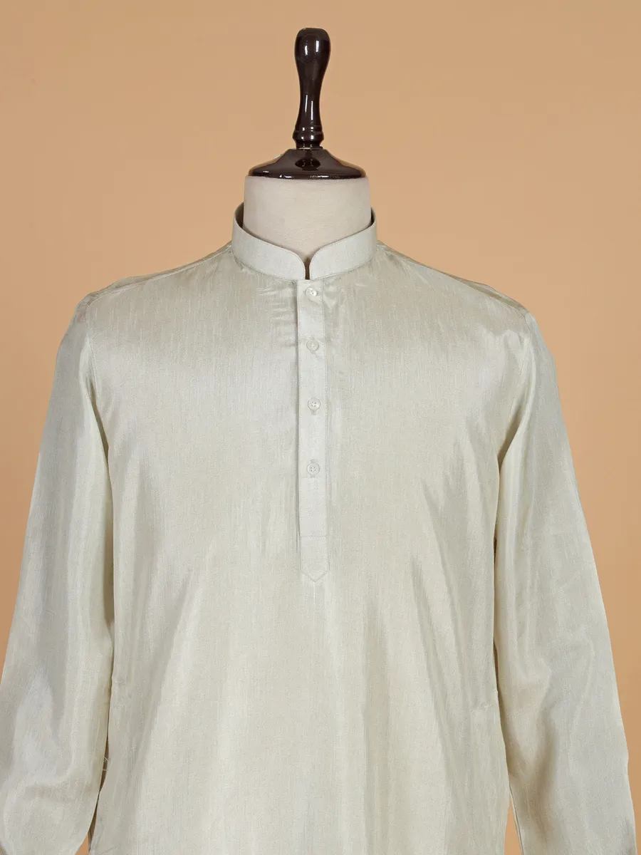 Printed new off white silk kurta suit for men