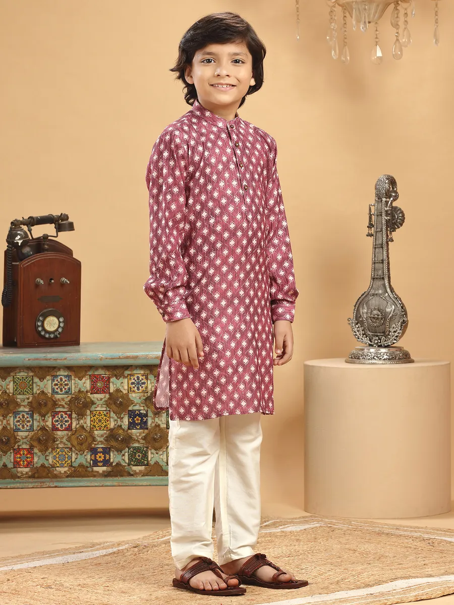 Printed pink shaded silk kurta suit