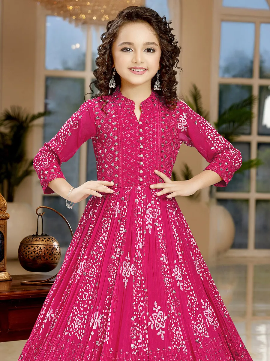Printed pint georgette gown for girls
