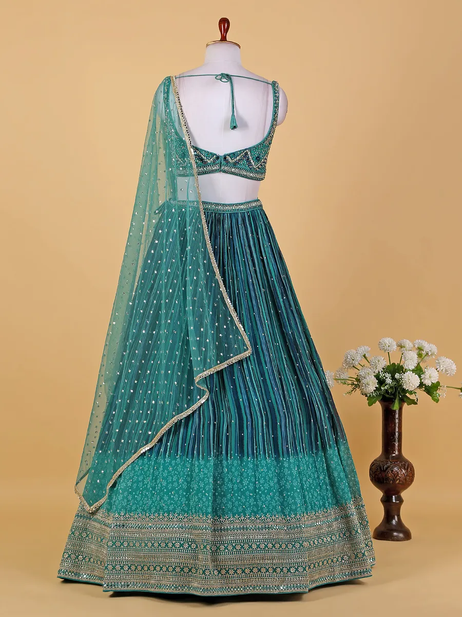 Printed rama green georgette lehenga choli