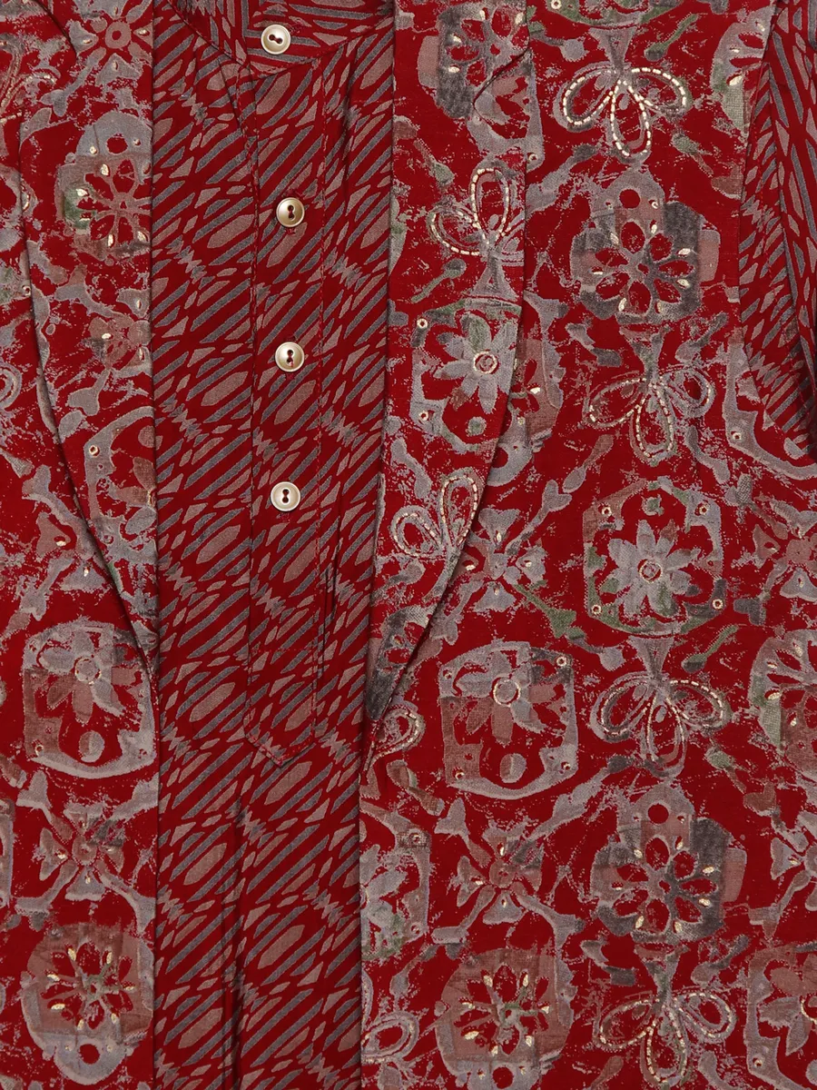 Printed red silk waistcoat set for wedding