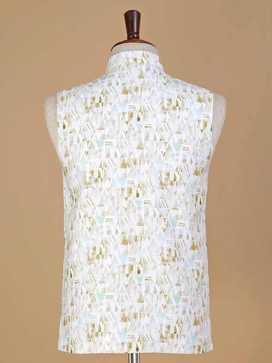 Printed rich silk waistcoat in cream