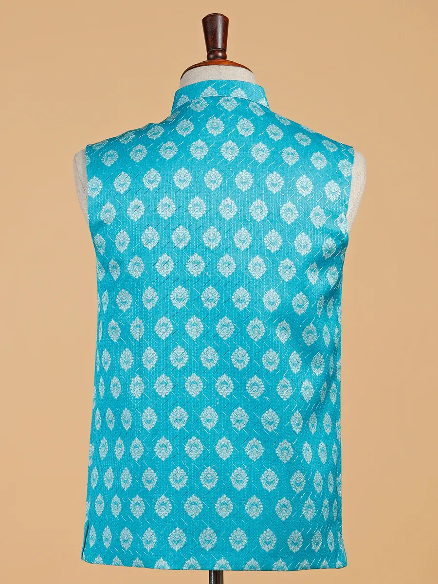 Printed silk aqua waistcoat