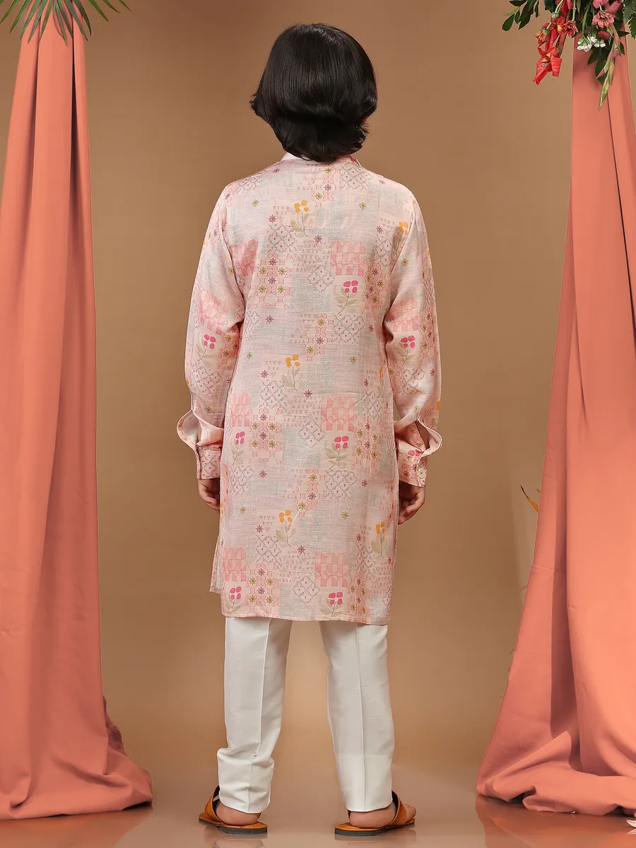 Printed silk light pink kurta suit