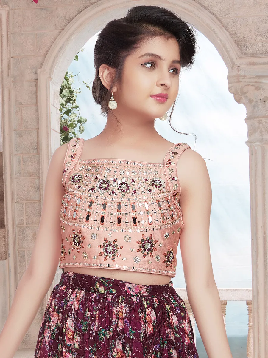 Printed wine georgette lehenga choli for girls