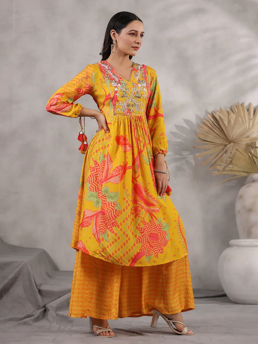 Printed yellow palazzo set in silk