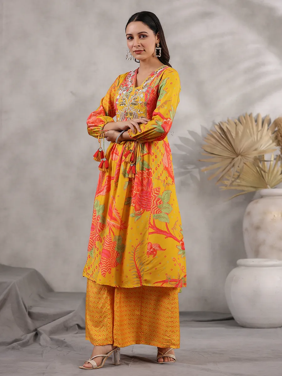 Printed yellow palazzo set in silk