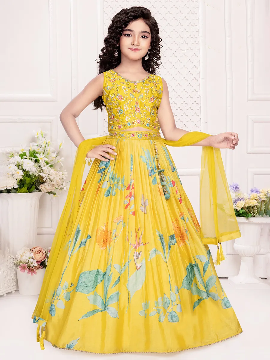 Yellow Pure Silk Blend Kids Girl's Lehenga Choli