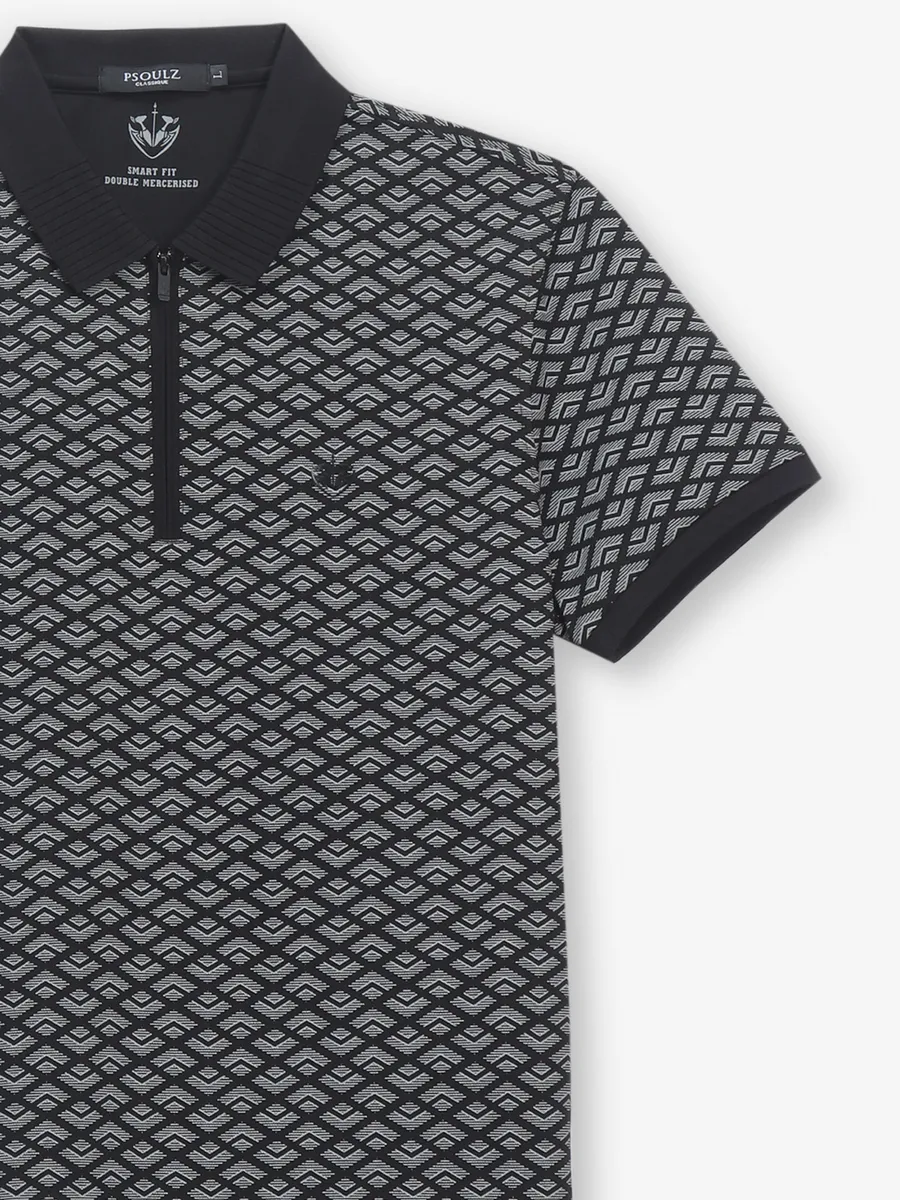 PSOULZ black printed cotton slim fit t-shirt