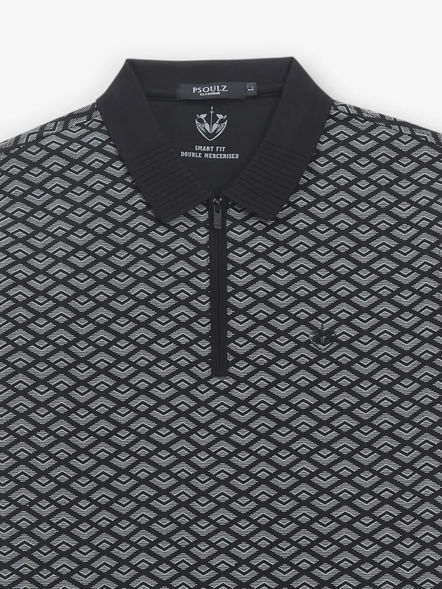 PSOULZ black printed cotton slim fit t-shirt