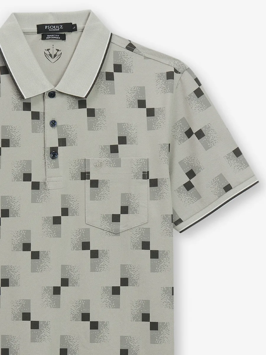 PSOULZ grey printed casual cotton t-shirt