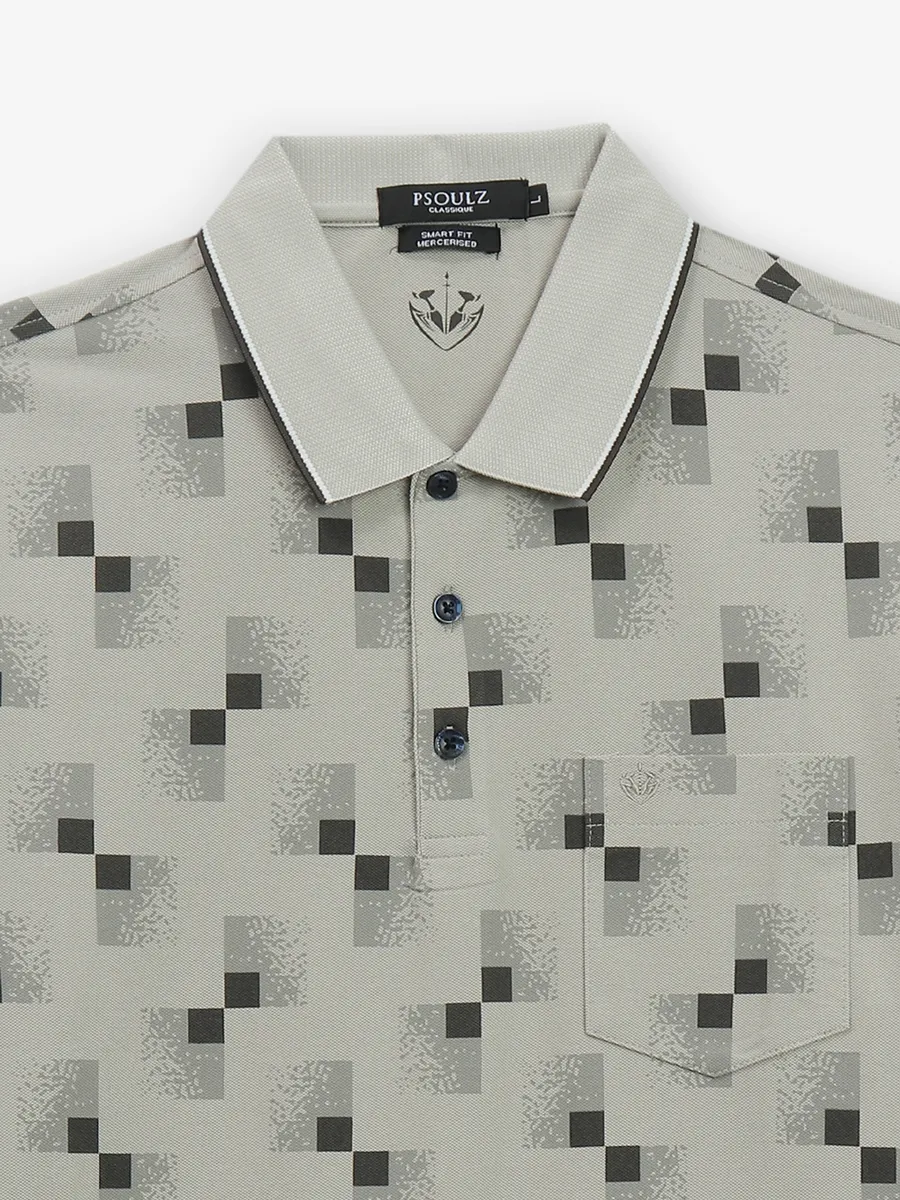 PSOULZ grey printed casual cotton t-shirt