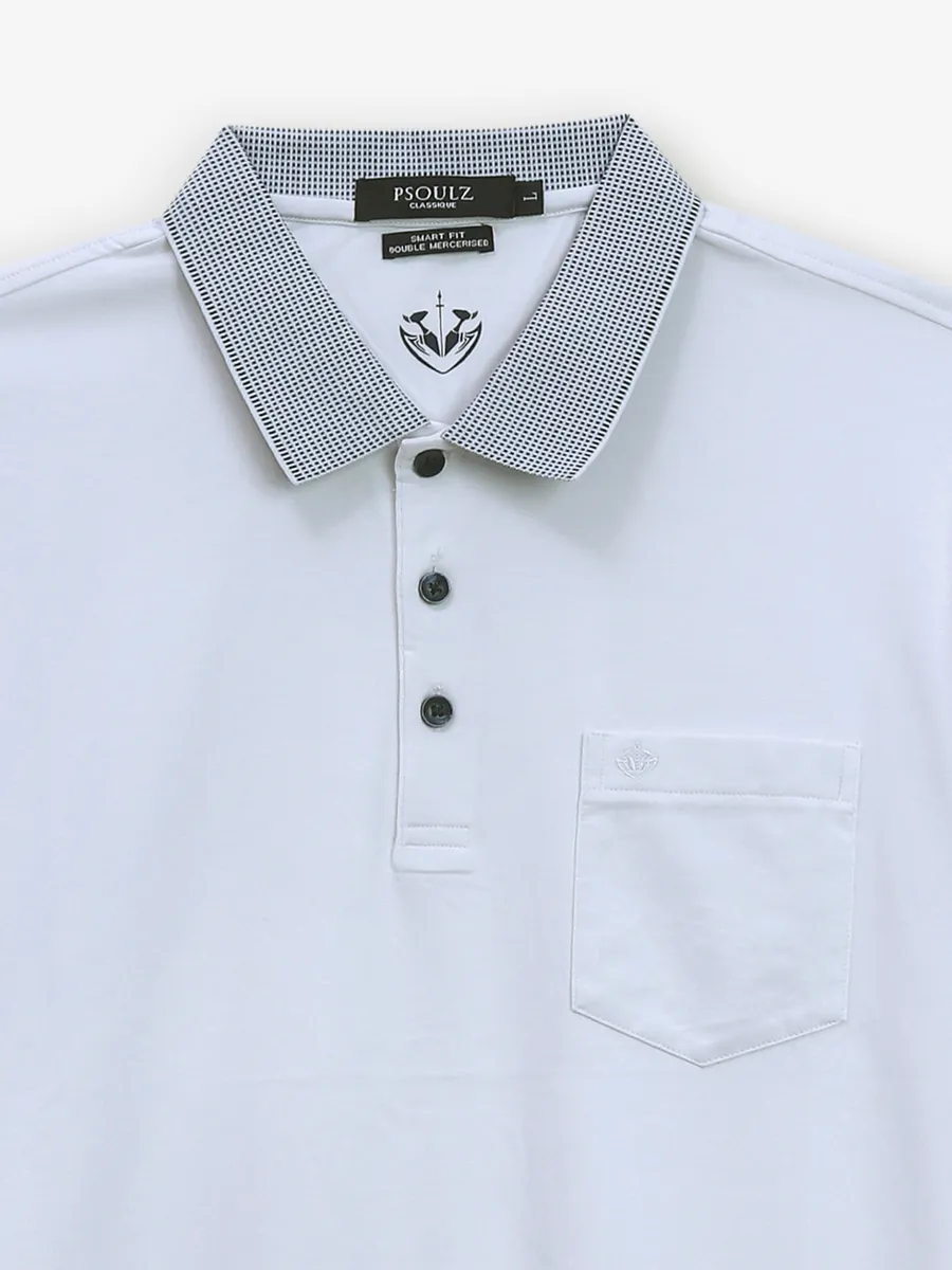 PSOULZ plain cotton white polo t-shirt