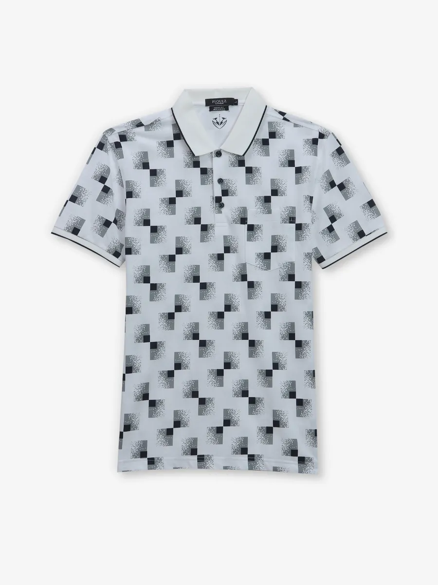 PSOULZ white printed polo t-shirt in cotton