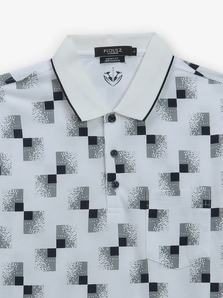 PSOULZ white printed polo t-shirt in cotton