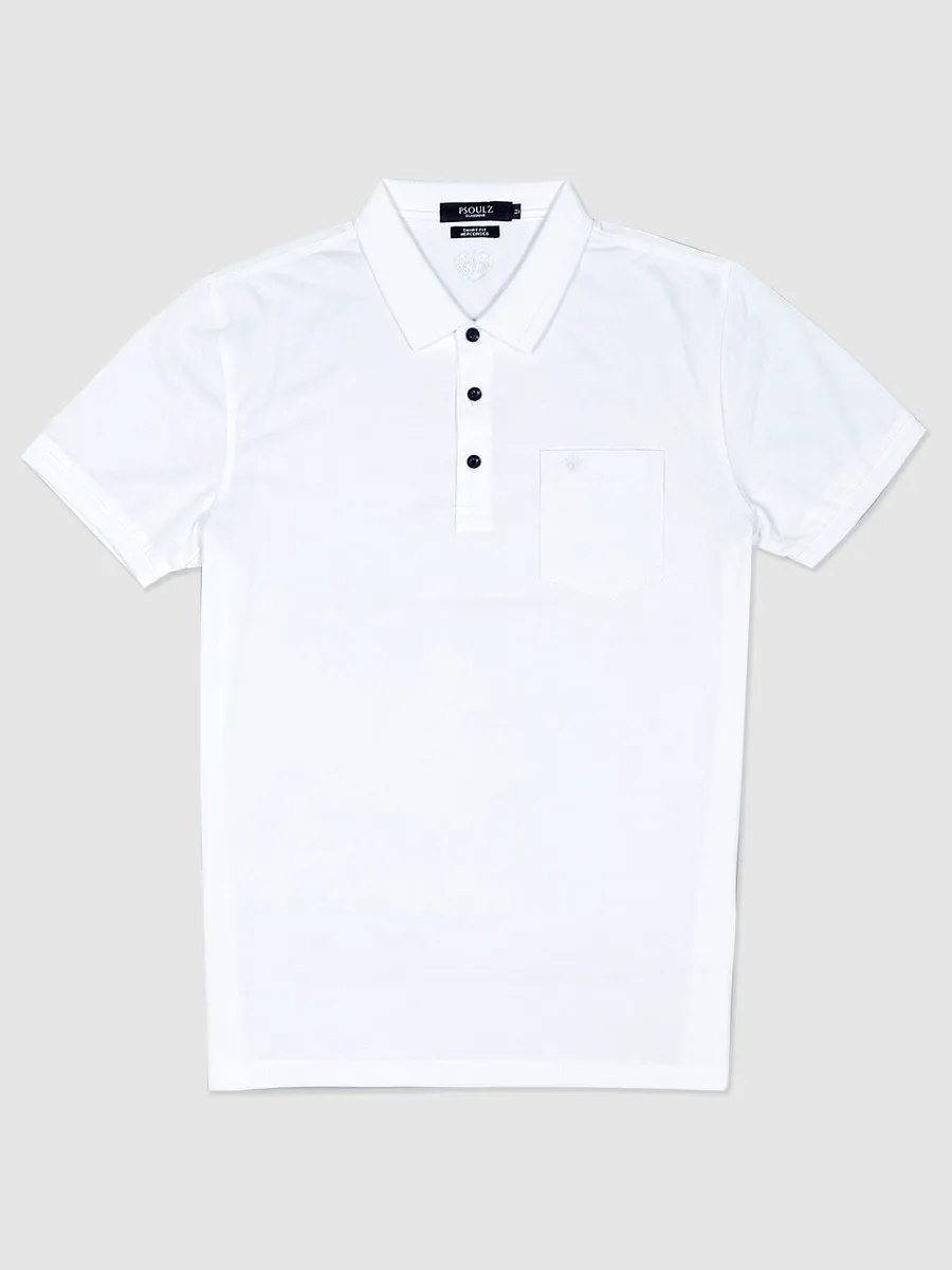 Psoulz white solid casual polo t-shirt