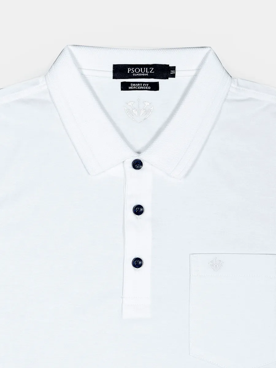 Psoulz white solid casual polo t-shirt