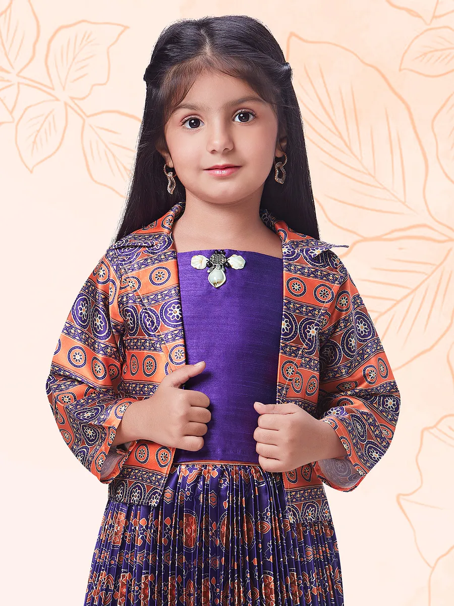 Purple and orange printed lehenga choli