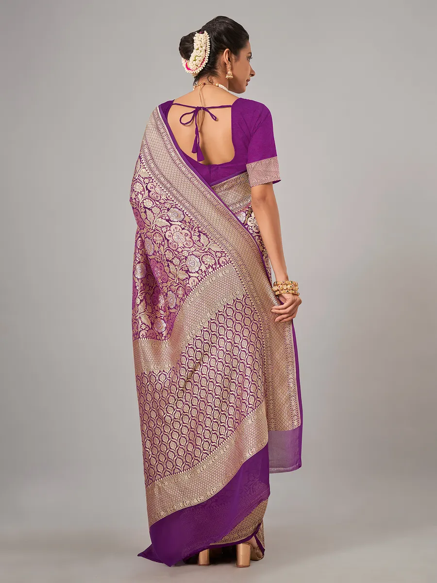 Purple banarsi silk zari weaving saree