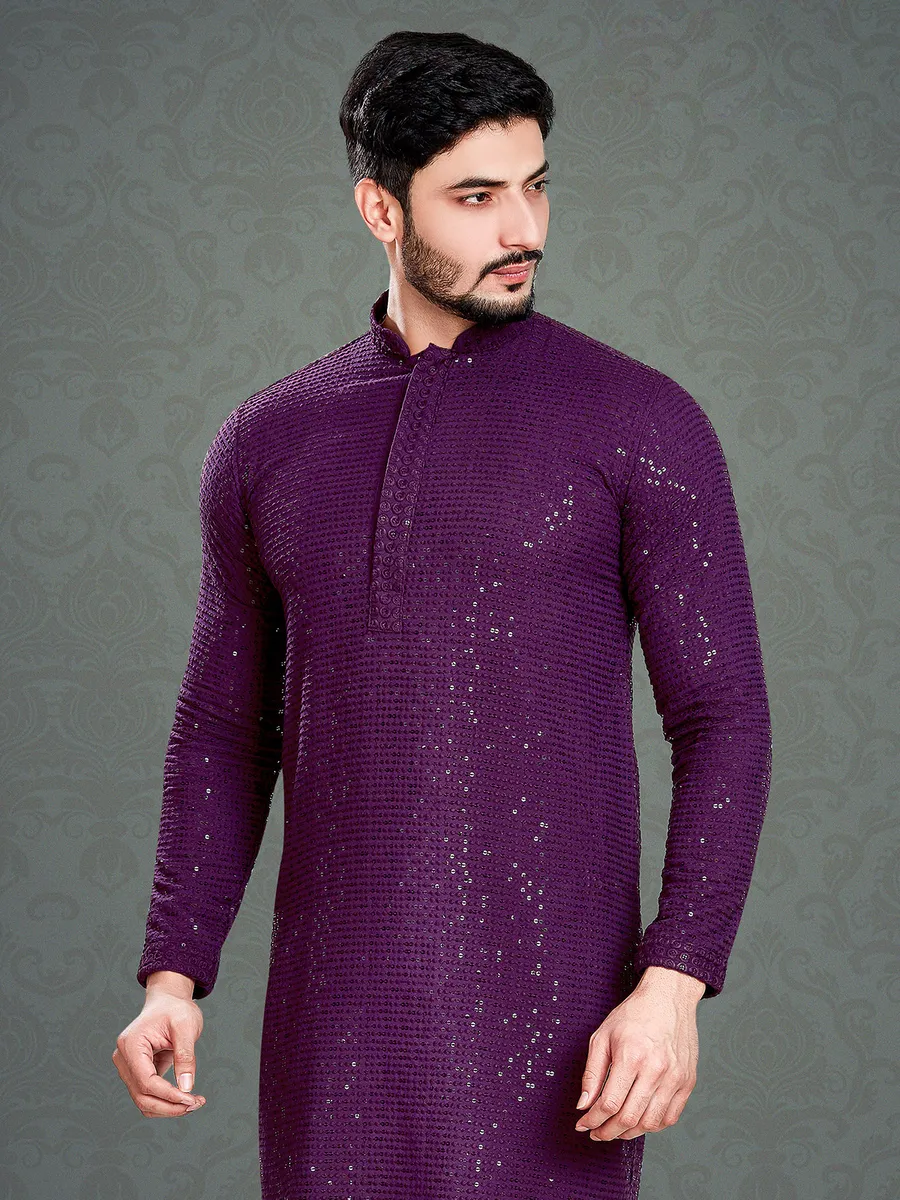 Purple cotton embroidery kurta G3 MSP0977 United States