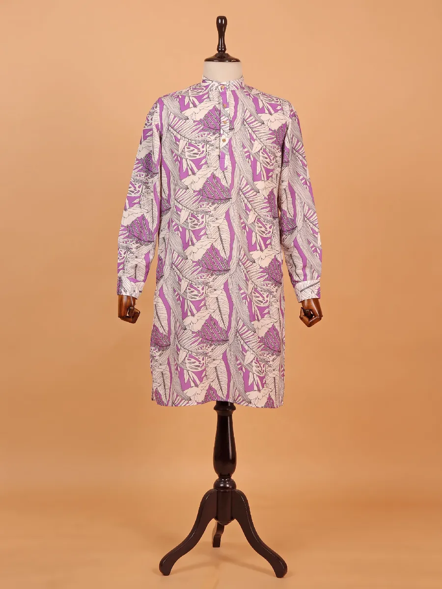 Purple cotton silk kurta set for men for festive