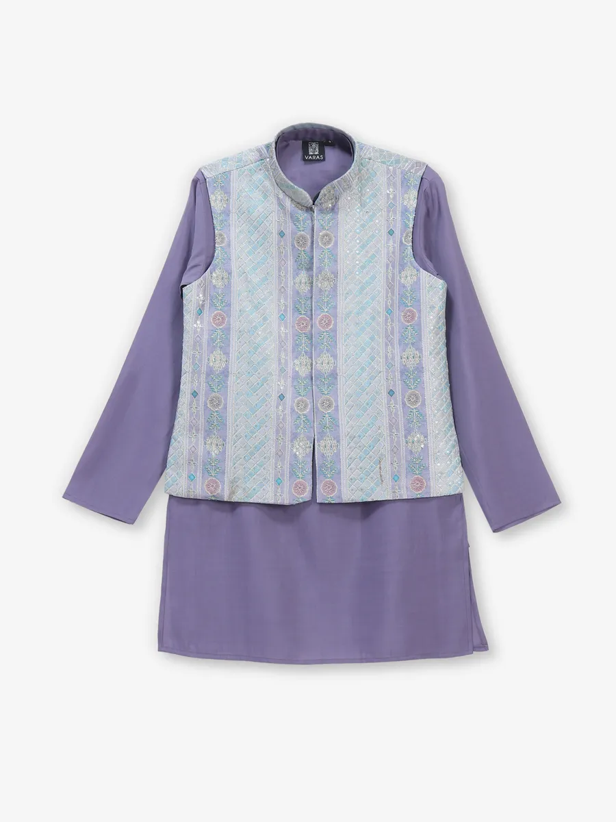 Purple cotton silk waistcoat set for boys