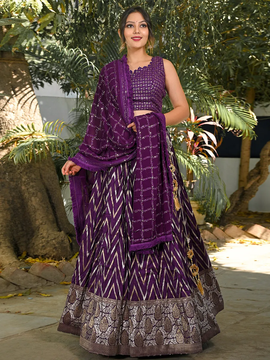 Purple dola silk wedding lehenga choli