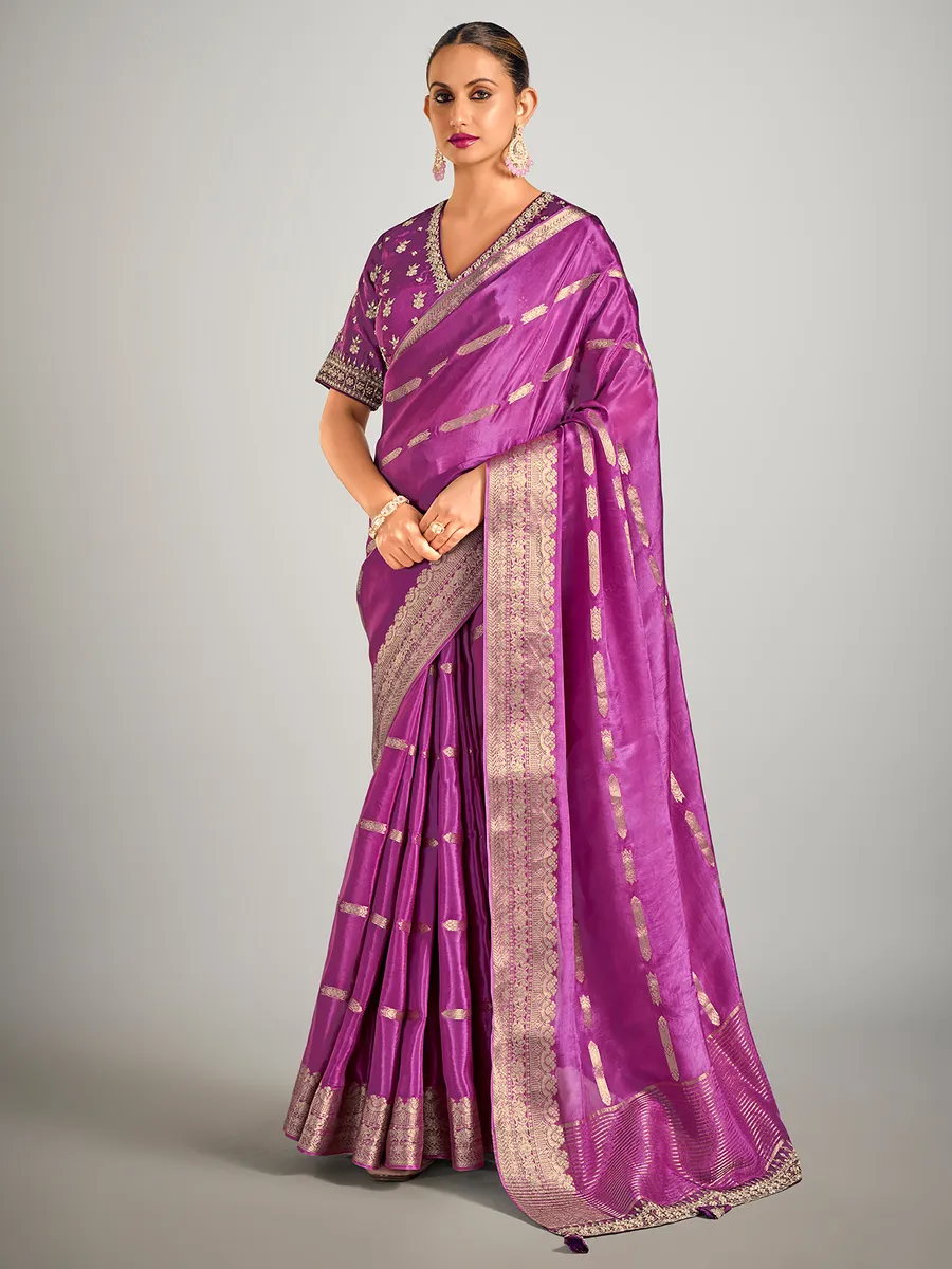 Purple dola silk zari weaving saree