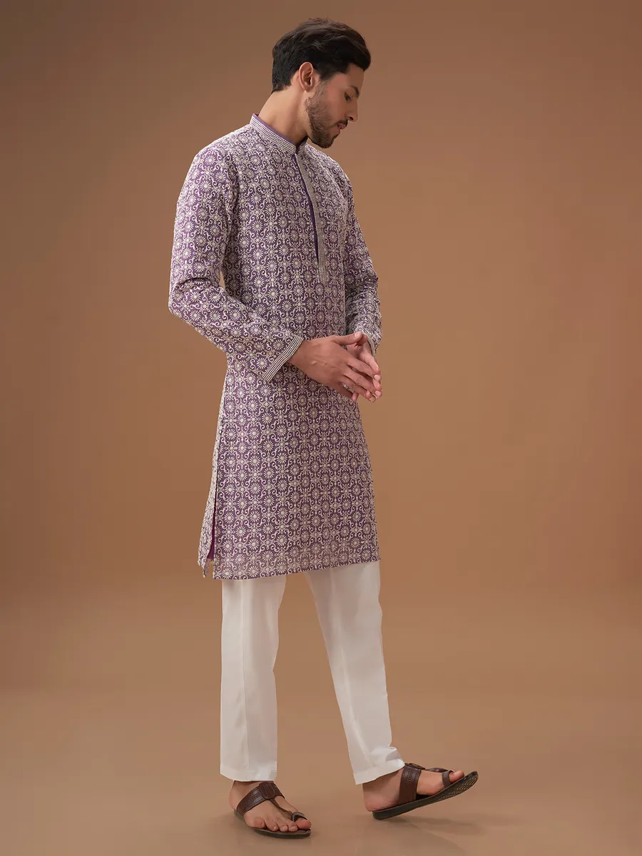 Purple embroidery festive kurta suit