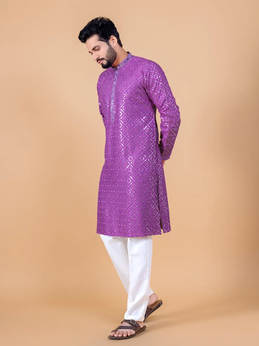 Purple embroidery kurta suit for festive