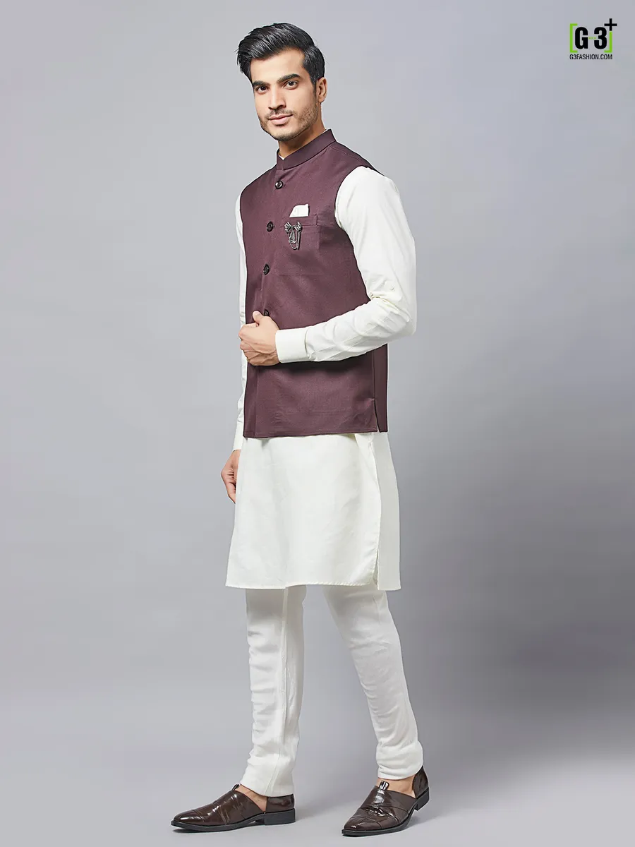 Purple mens waistcoat set in cotton