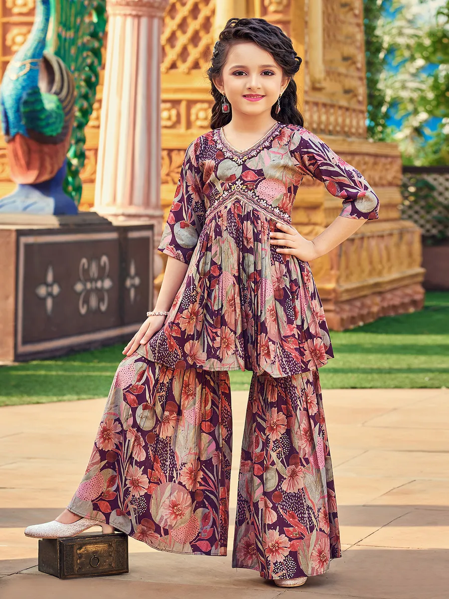 Purple Pure Cotton Sharara Salwar Suit