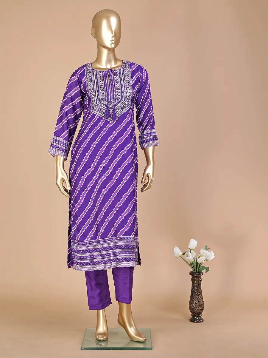 Purple printed silk kurti set