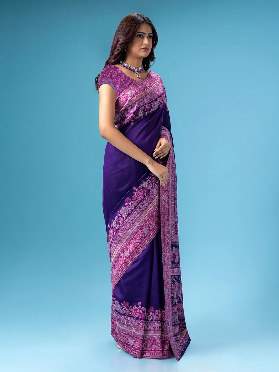 Purple pashmina silk wedding saree