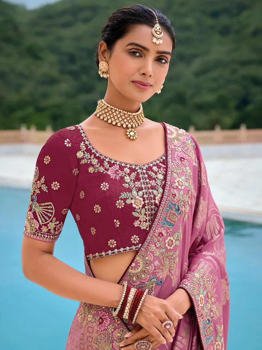 Purple silk zari weaving saree for wedding