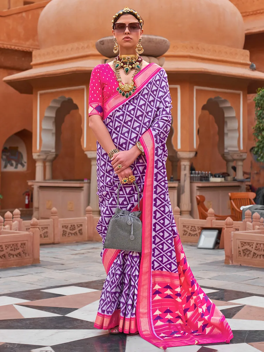 Purple soft cotton silk saree