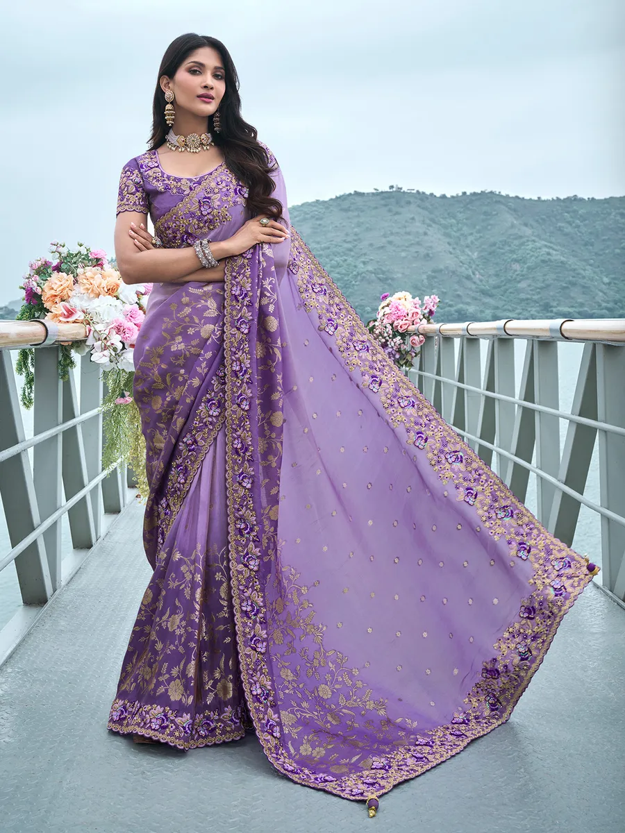 Purple tissue silk saree for festiveG3WSA56547 United States