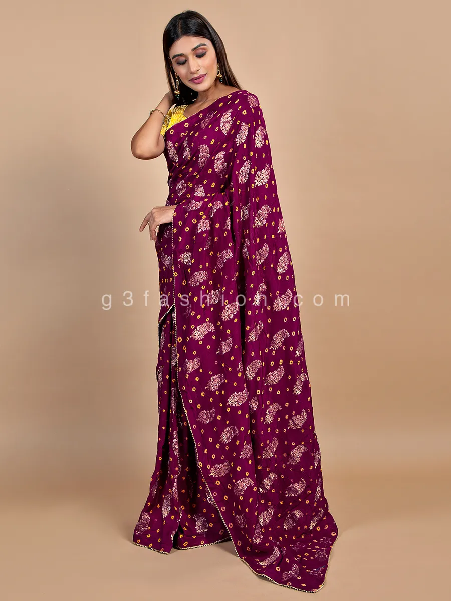 Purple wedding wear bandhej saree