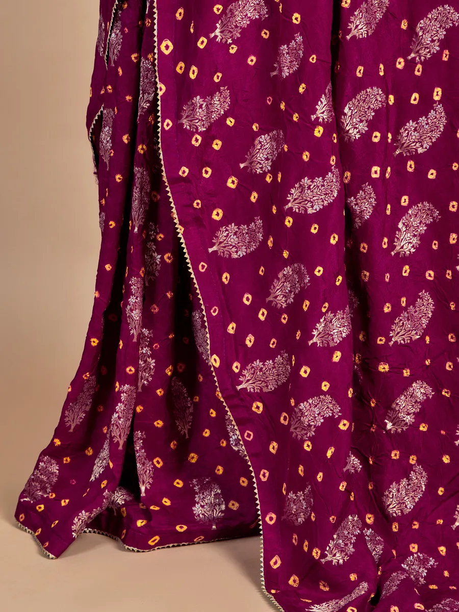 Purple wedding wear bandhej saree